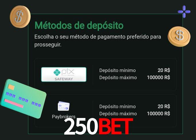 O cassino 250BET oferece uma grande variedade de métodos de pagamento